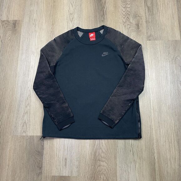 Nike Sweatshirt Womens Medium Black Striped Sleeve Side Zip Pullover Crewneck - Picture 1 of 12